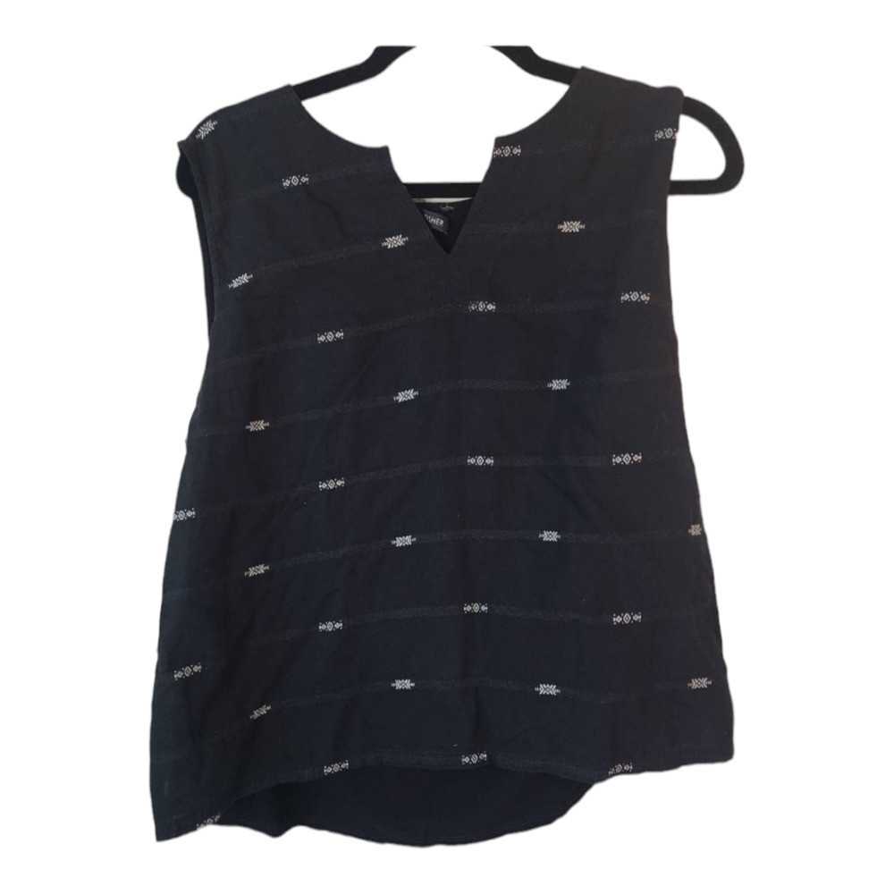 Eileen Fisher Round Split Neck Mixed Media Shell sleeveless blouse